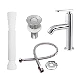 Kit Completo de Acessórios para Lavatório/Banheiro: Torneira, Válvula, Sifão e Engate - Acabamento Cromado