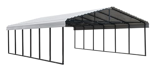 Arrow Carports Galvanized Steel Carport, Double Car Metal Carport Kit, 20' x 29' x 7', Eggshell