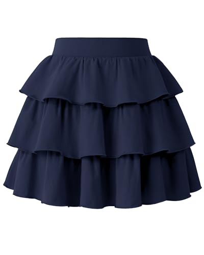 KEREDA Girls Skirt Kids Casual 3-Layer Ruffle Skort School Uniform Skirts for Girls Navy 7-8 Years