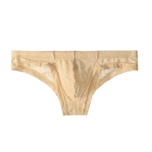 Zanisouta Lencería sexy para hombre, ropa interior de encaje transpirable, calzoncillos ligeros, braguitas monocromáticas, braguitas de Brasil, ropa interior cómoda, calzoncillos para hombre, O beige
