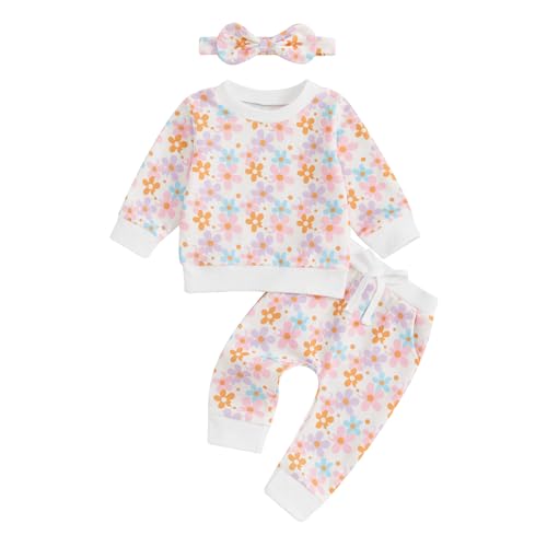 fhutpw Newborn Infant Baby Girl Clothes Floral Printed Sweatshirt Pants Set 3 6 9 12 18 24 Months Fall Winter Outfits
