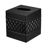 Monarch Abode Cubierta de caja de tejido negro en relieve geométrico de metal artesanal