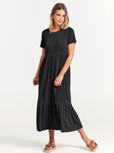 ANRABESS Womens 2026 Summer Casual Maxi Dress A line Tiered Flowy Short Sleeve Crewneck T Shirt Beach Travel Long Dresses Black Large by ANRABESS - Image 14