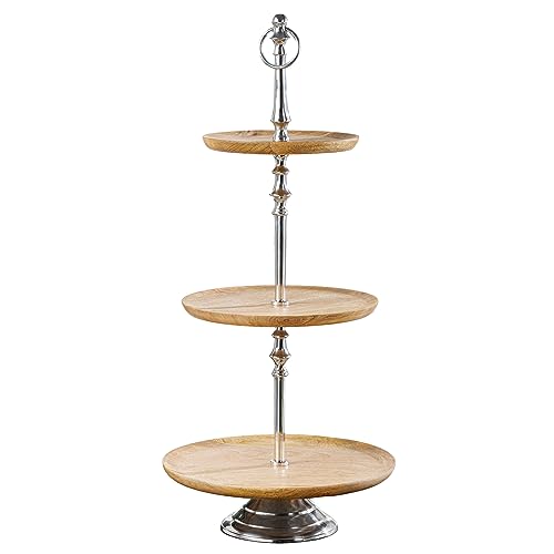Riess Ambiente Dekorative Etagere Pure Nature 68cm Silber Mangoholz Handmade DREI Etagen