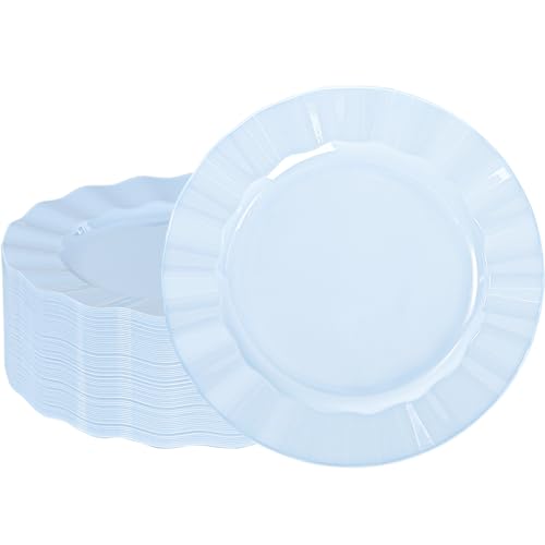 NZVCN 72 Pack Blue Plastic Plates, 7" Disposable Wave Edge Salad/Dessert Plates Elegant Heavy Duty Plate for Party, Wedding, Thanksgiving, Christmas