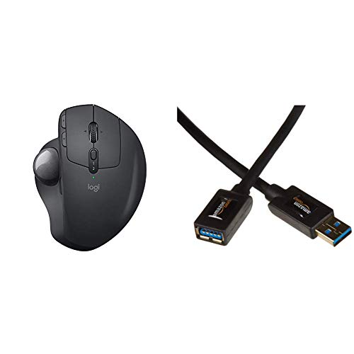 Logitech MX Ergo Fortschrittlicher kabelloser Trackball/Maus (geeignet für PC, Mac & Windows) und AmazonBasics USB 3.0-Verlängerungskabel A-Stecker auf A-Buchse, 2 m