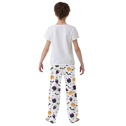 Owl Bat Pumpkin Boys Long Pants Soft Trousers Elastic Waist Kids Lounge Bottoms with Pockets S-XL3