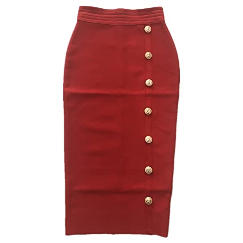 Jupe longue rouge taille 52 avec boucle simple rangée chic