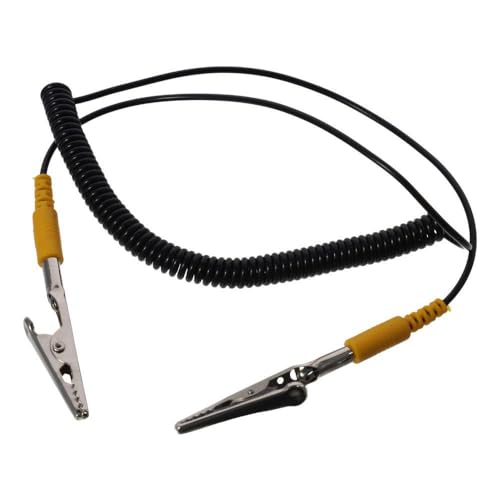 Image of Anti-Static ESD Grounding Cable Coiled Cord, with Double Alligator Clip Claw PU Grounding Wire