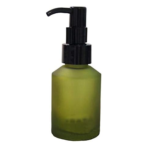1Pcs 60ml/2oz Portable Empty Refillable Frosted Glass Press Bottle Cosmetic Cleansing Oil Emulsion Essence Cream Lotion Essential Oil Pump Dispenser Vial Container Jars(Green) Cover