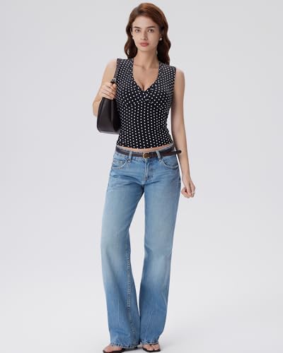 Image of SUUKSESS Women Built in Bra V Neck Tank Tops Double Lined Summer Going Out Camisole Tops