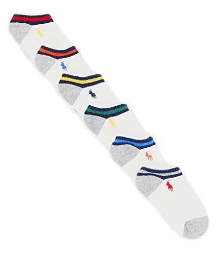 POLO RALPH LAUREN Boys Boys Vintage Low-Cut Ankle Sock 6 Pack (W(B62795BPK)/G, 8-9.5)