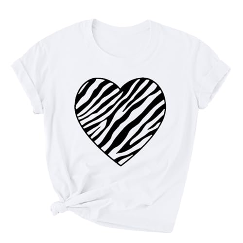 Generic Camisetas de manga corta para mujer, estilo casual, ajuste relajado, cuello redondo, rayón, camiseta básica para otoño y verano 2024, Día de San Valentín S-349 Blanco, L
