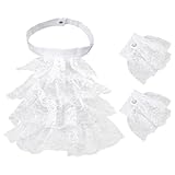CRAFTYMELODY 1 Pieza Collarín De Encaje Con 1 Par De Mangas Superior Cuello Jabot Blanco De Encaje Colonial De Gasa Victoriana
