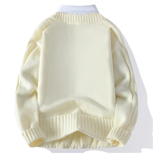 Men's Winter V-Neck Knit Pullover Fake Two-Piece Sweater Fashion Preppy Style Casual Solid Knitwear Top3