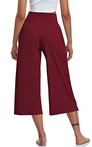 Image of TARSE Womens Casual Wide Leg Yoga Capris Crossover High Waist Capri Pants Loose Soft Pajama Pockets Sweatpants