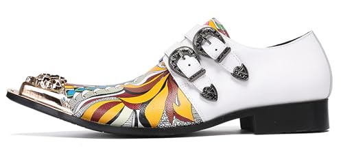 Santimon Mens Loafers Slip On Leather Wedding Dress Metal-Tip Toe Double Buckle Monk Strap Loafers Fashion Casual Party Ballroom Western Mocassins Tuxedo Summer Shoes2