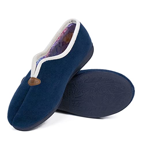 N/S CoboFamily Zapatillas de Casa Mujer Invierno Cómodas, Zapatos Suapel Tacón Cuña y Punta Cerrada Multicolor, Suela Caucho Talla 35-41 HECHO EN ESPAÑA (38, Marino)