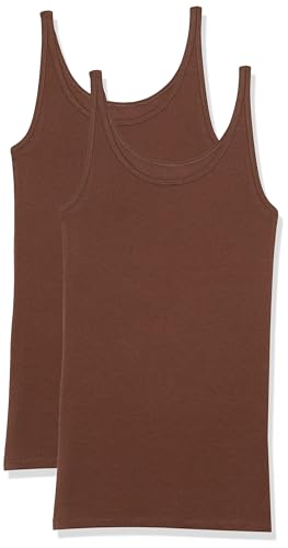 Amazon Essentials Women's Slim-Fit Thin-Strap Tank Top, Pack of 2, Deep Brown, L