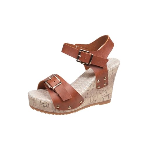 Women Sandals Heel Fashion Solid Color Slope Heel Casual Sandals For