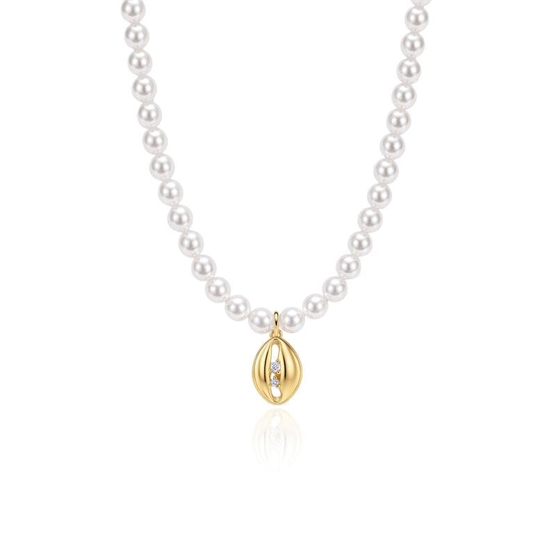 Image of Jeulia Vintage Oval Rice Pearl Choker Necklace for Women, 14K Gold Plated Andy Style Enamel Heart Pendant Dainty Beaded Pearl Jewelry Gifts for Birthday Anniversary Daily Party Wear