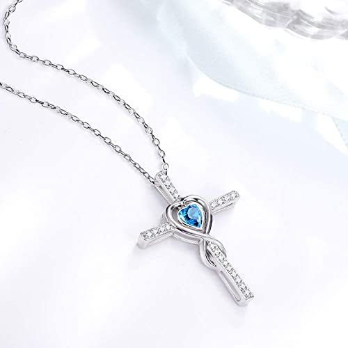 Dorella March Birthstone Aquamarine Necklace For Mom Valentines Day Birthday Gifts Sterling Silver Love Heart Infinity Pendant Necklace #TOP7