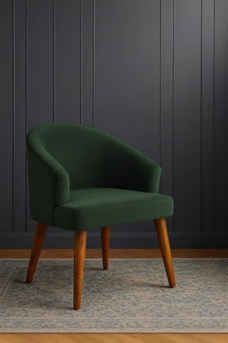 Image of WOODEN SPACE Velvetine Arm Chair for Living Room | Pure Sheesham Wood Legs & Premium Velvet Fabric | Vintage Accent Chair for Home & Office (Green)