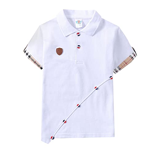 Boys' Short Sleeve Polo Shirt Kids Cool Uniform Performance Polo Shirt Classic Embroidery Logo Boys Clothes White