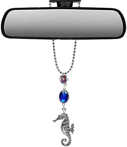 Ocean and Beach Handmade Bling Assorted Mirror Car Charm Hanger Dream Catcher Ornament with Adjustable Chain (Seahorse and Fish Car Charm) image 4