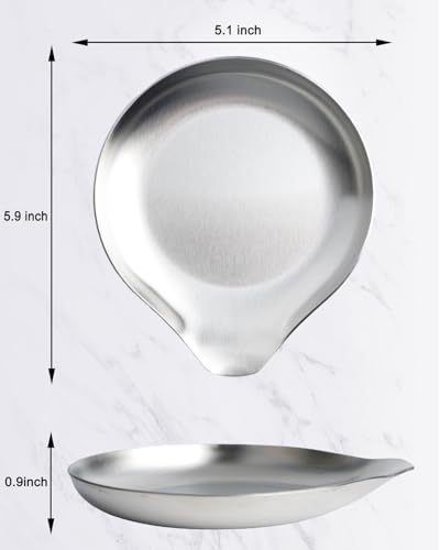 Image of VanlonPro Stainless Steel Spoon Rest, Spatula Ladle Holder, Stainless Steel Utensil Spoon Rest Holder, Brushed Finish, Dishwasher Safe 5.9 x 5.1 Inch (Round Silver 1PC)