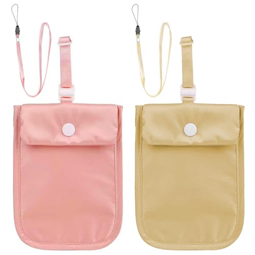 Image of Wallet, RFID Washable Hidden Bra Wallet-2PCS Adjustable, Credit Cards & Money & Valuables with Adjustable Elastic Neck Strap Suitable for All Bra Sizes -Anti-Pickpocket Travel (Khaki and pink)