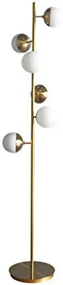 JIAX LED Floor Lamp–Contemporary Modern Frosted Glass Globe Lamp with 6 Lights- Tall Pole Standing Uplight Lamp for Living Room, Den, Office, Bedroom- Bulbs Included- Antique Brass