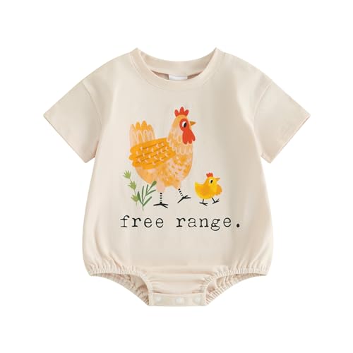 Image of Dewadbow Baby Boy Girl Summer Clothes Free Range Romper Bodysuit Short Sleeve Funny Chicken Lover Gift Infant Bodysuits