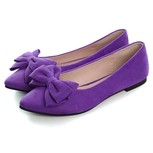 Image of SAILING LU Womens Bowknot Ballet Flats Pointy Toe Suede | Casual Flat Shoes, Dressy Wear to Work, Moccasins, Slip-Ons