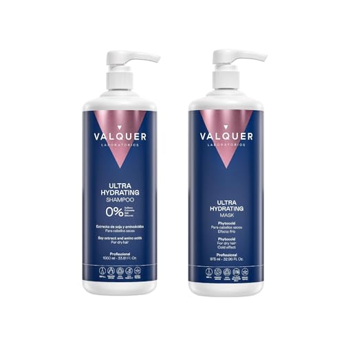 VALQUER Pack Ultra Hidratante Zero | Champú 1 L y Mascarilla Efecto Frío 975 ml | Repara el Cabello Dañado y Seco | Aporta Brillo y Suavidad con Extracto de Soja | Vegano