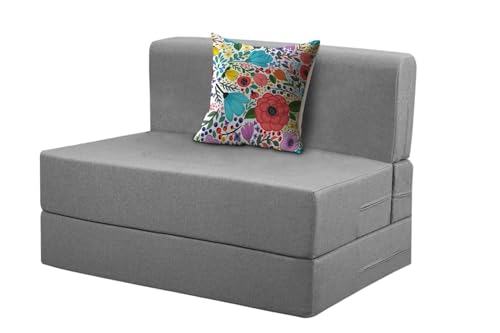 Image of Rosebell-3x6 Feet One Seater Foldable Sofa Cums Bed Jute Fabric Sofa Bed with Washable Cover & One Cushion | Ideal for Home & Office Guests - Grey