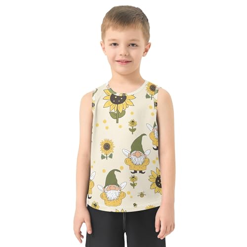 JUNZAN Sunflowers Gnomes Bees Boys Tank Top Sleeveless Summer Vest Tee Outdoor Tshirts for Basketball Sports Beach 3T2