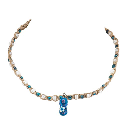 BlueRica Braided Hemp Cord Choker Necklace with Puka Shells and Flip Flop Pendant
