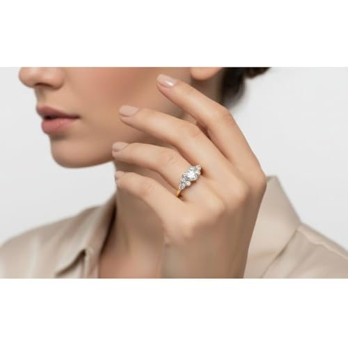 Image of Choose Your Color Heart Shape Accented 14k Yellow Gold Plated Engagement Ring Side Stone Daily Wear Chakra Healing Party Wear Birthstone Engagement Rings : US Size 4 to 12