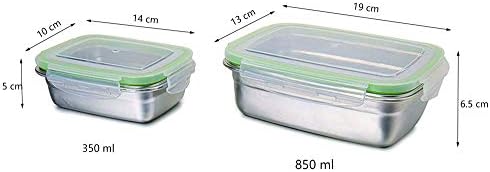 G.a HOMEFAVOR Metal Lunch Box Containers Kids Stainless Steel Lunch Box Food Salad Sandwich Storage for Adults Set of 2 (350ml+850ml), Green