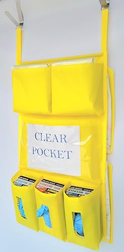 It's Sew EZ PPE Isolation Door Caddy - 8 Pockets - Yellow NFPA-701 Fire Resistant Nylon Oxford with Two Stainless Steel Hooks included