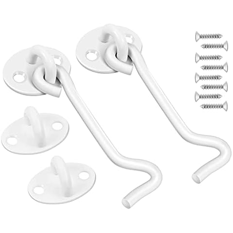 Fanshiontide 2 Pack 4 Inch Hook and Eye Latch Barn Door Latch Stainless Steel Cabinet Latches Heavy Duty Privacy Lock Gate Latch for Door Gate Window Closet Shed (White) Cover