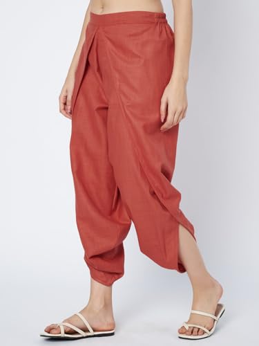 Image of 9rasa Women's Cotton Solid Harem Dhoti Pants for Casual FusionWear Workwear