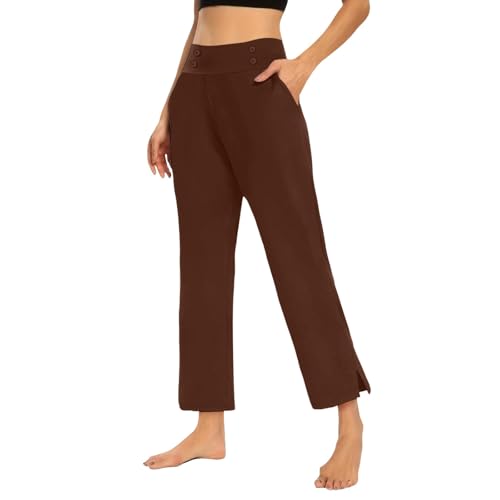 Dress Pants Women Business Casual Stretch High Waisted Athletic Yoga Work Ankle Length Comfy Office Trousers with Pockets Wide Leg Slacks Teacher School Fall Outfits Plus Size Workout Clothes Brown L