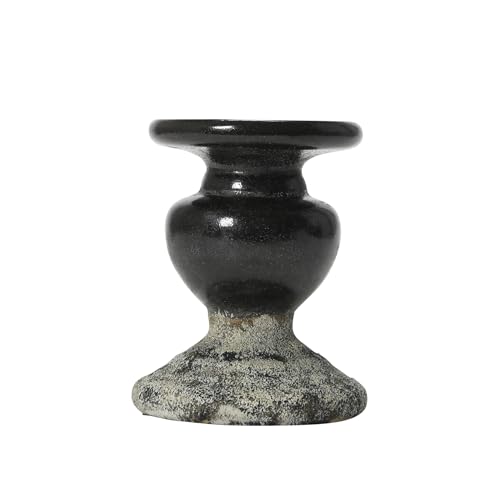 Image of Creative Co-Op 2-Tone Sculptural Terracotta Pillar Candle Holder, Distressed Black