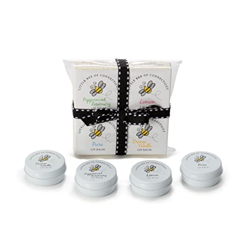 Little Bee of Connecticut Beeswax Lip Balm (4 Pack) - Lemon, Orange Vanilla, Peppermint Rosemary, and Pure (Unflavored)