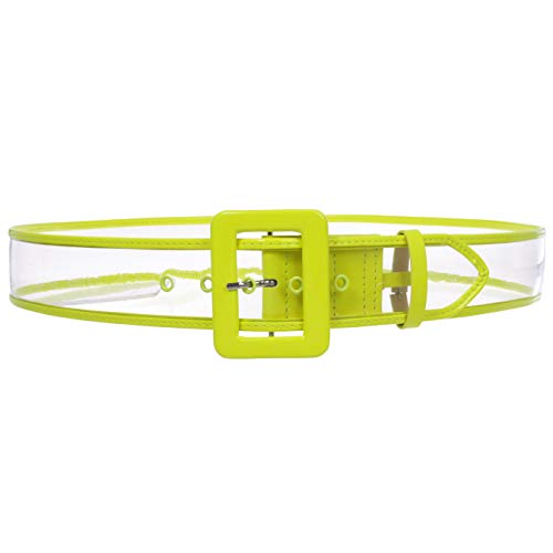 Beltiscool Women's 2" Wide Color-Trimmed Patent Leather Transparent Jelly Clear Belt, Lime Green | S/M - 32" #TOP29