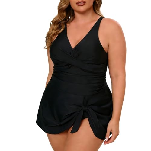 Tankini avec jupe flatteur pour masquer le ventre, maillot deux pièces grande taille sculptant