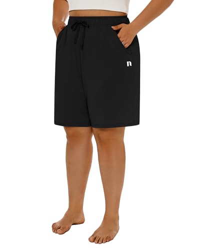 Neer 3 Pack Plus Size Women's Bermuda Shorts Cotton Drawstring High Waisted Casual Athletic Sweatpants Shorts with Pockets2
