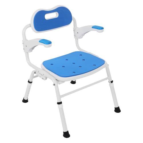 Shower Chair for Elderly and Disabled, Folding Shower Seat with Arms and Back Portable Bath Chairs, Shower Stool for Inside Shower, Foldable Shower Chairs with Adjustable Height and 276 lb Capacity